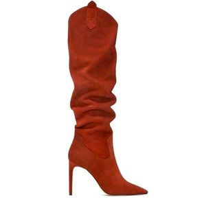 Zara Genuine Suede Boots Slouch 40 (US8-8.5)Red Burgundy High Heels